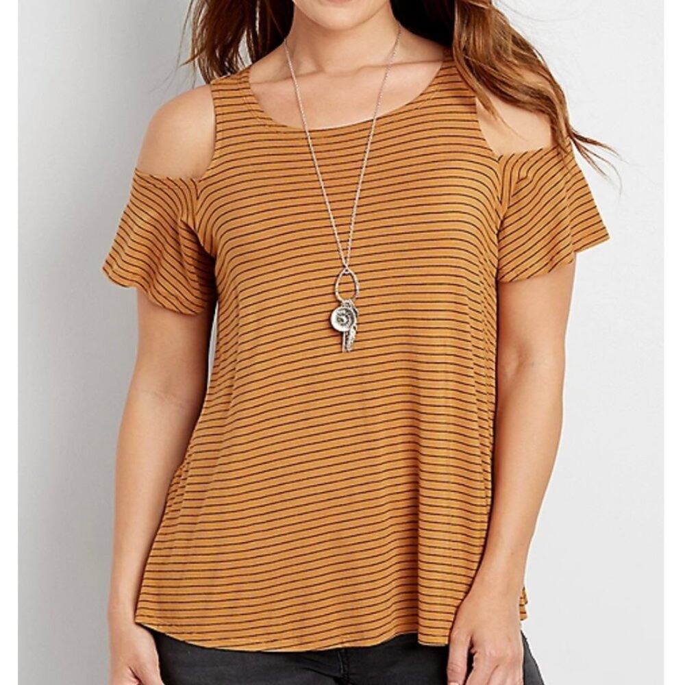 Maurices 24/7 Striped Cold Shoulder Tee w Tie Back